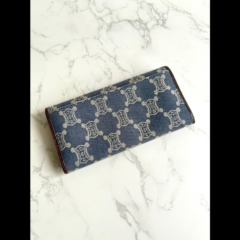 【LA LUNE】絕版古董包 Celine 牛仔丹寧凱旋門皮夾 錢包 長夾 中古包 二手包-7