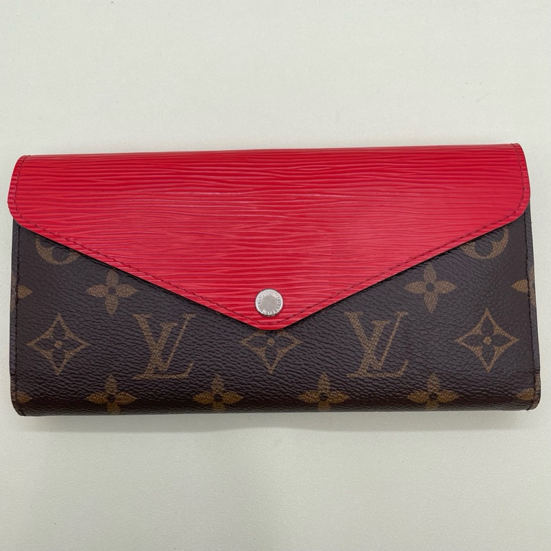Louis Vuitton/路易威登 Sarah系列 橘色拼老花拼皮長款錢包 尺寸:20×-3