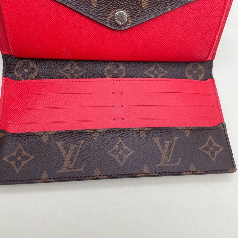 Louis Vuitton/路易威登 Sarah系列 橘色拼老花拼皮長款錢包 尺寸:20×-7