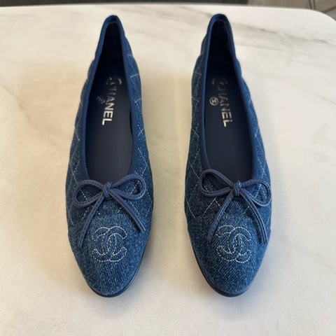 Chanel 26P 水洗牛仔布藍芭蕾舞鞋