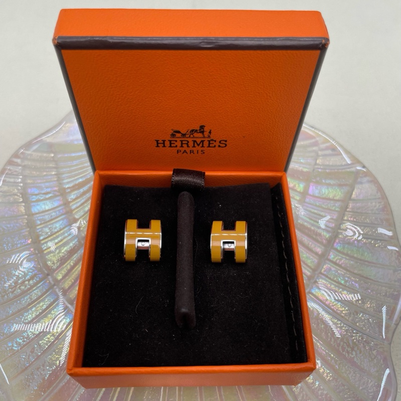 Hermes 愛馬仕 H耳釘POP 琺瑯經典橘色 無附件-0