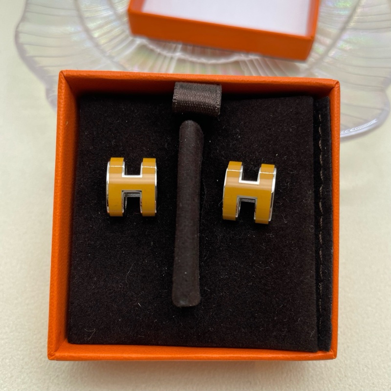 Hermes 愛馬仕 H耳釘POP 琺瑯經典橘色 無附件-1