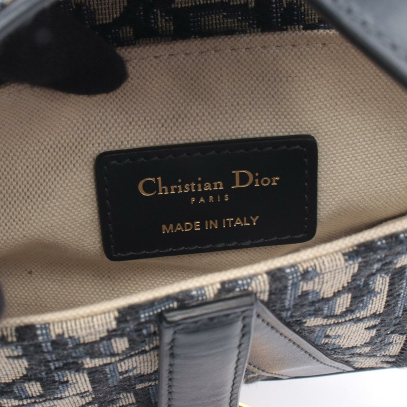Dior 迷你馬鞍包 Oblique 手提包 帆布皮革 海軍藍 米色 二手 女士-3