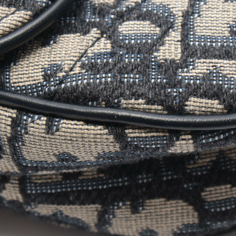 Dior 迷你馬鞍包 Oblique 手提包 帆布皮革 海軍藍 米色 二手 女士-4