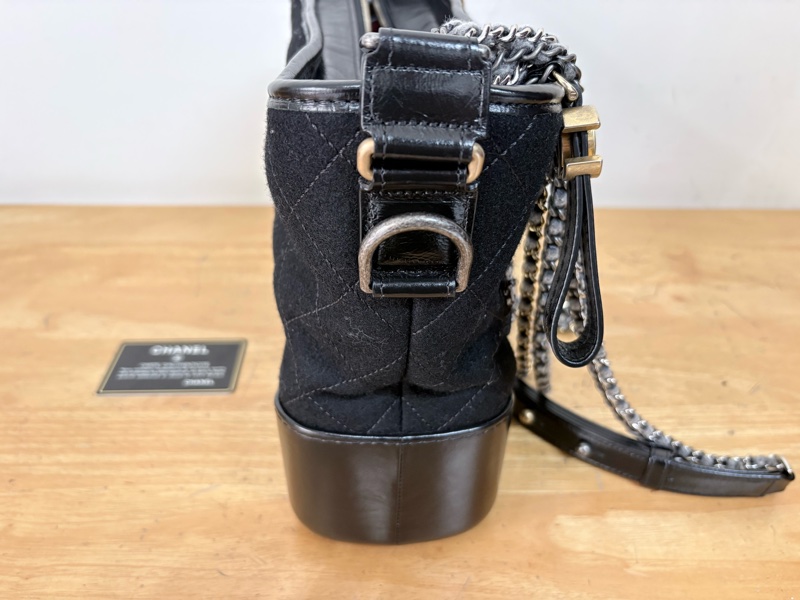 Chanel gabrielle 流浪包中號 黑色毛呢特別款 肩背斜背皆可-2