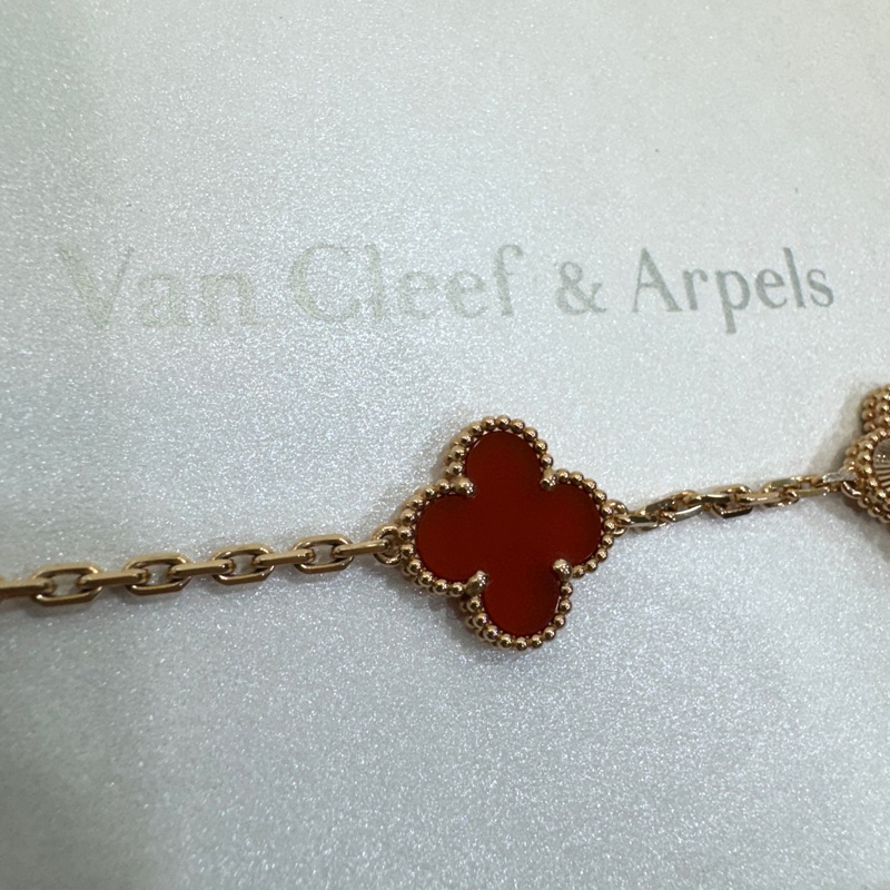 Van Cleef & Arpels 梵克雅寶 VCA 紅玉髓 璣鏤雕花 18K玫瑰金 Vintage Alhambra 四葉草五花手鍊 VCARP7RP00-7