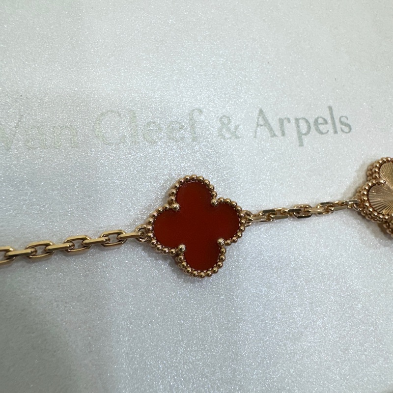 Van Cleef & Arpels 梵克雅寶 VCA 紅玉髓 璣鏤雕花 18K玫瑰金 Vintage Alhambra 四葉草五花手鍊 VCARP7RP00-12