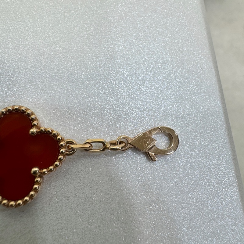 Van Cleef & Arpels 梵克雅寶 VCA 紅玉髓 璣鏤雕花 18K玫瑰金 Vintage Alhambra 四葉草五花手鍊 VCARP7RP00-16