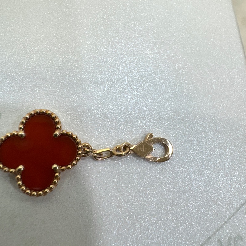Van Cleef & Arpels 梵克雅寶 VCA 紅玉髓 璣鏤雕花 18K玫瑰金 Vintage Alhambra 四葉草五花手鍊 VCARP7RP00-17