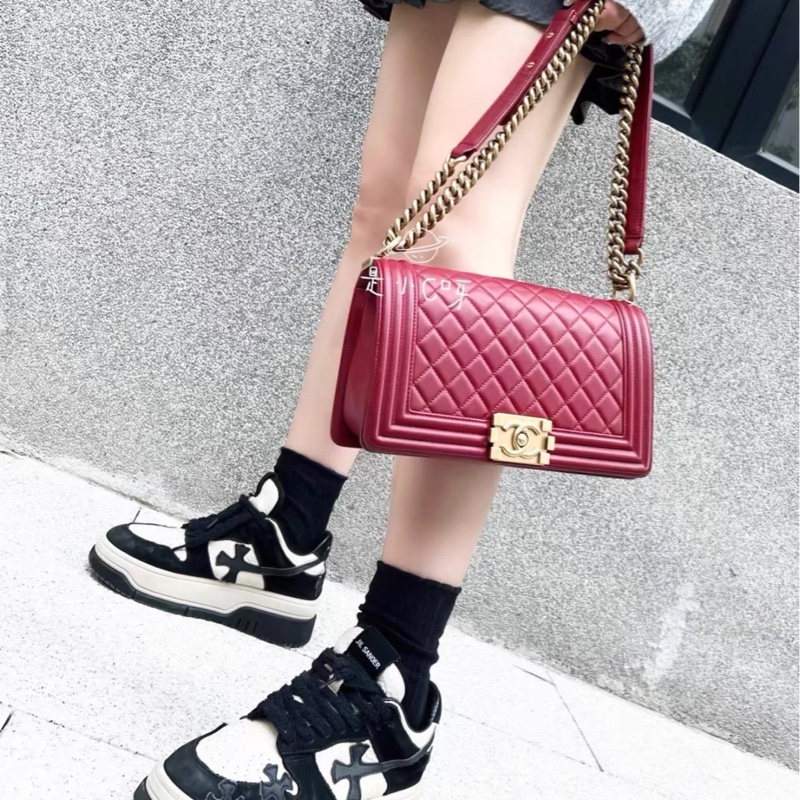 #香奈兒leboy25中號 #🍷♥️酒紅色金扣 🈶購證 專櫃25萬-3