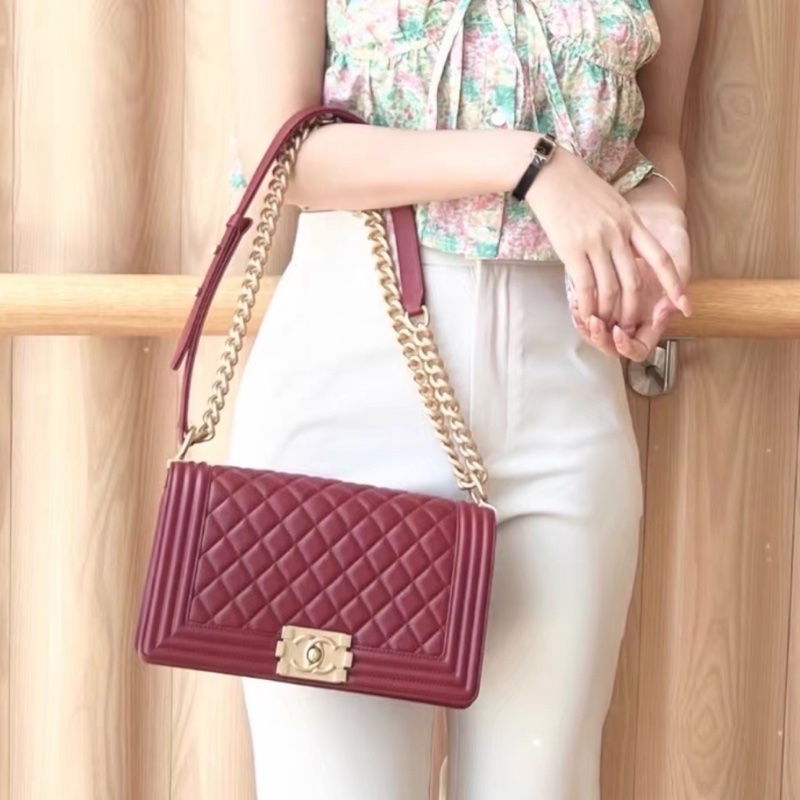 #香奈兒leboy25中號 #🍷♥️酒紅色金扣 🈶購證 專櫃25萬-4