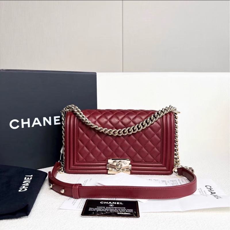 #香奈兒leboy25中號 #🍷♥️酒紅色金扣 🈶購證 專櫃25萬-5