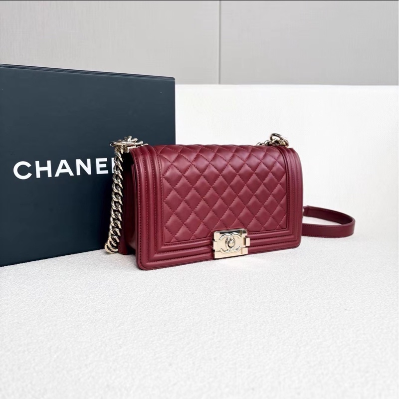 #香奈兒leboy25中號 #🍷♥️酒紅色金扣 🈶購證 專櫃25萬-8