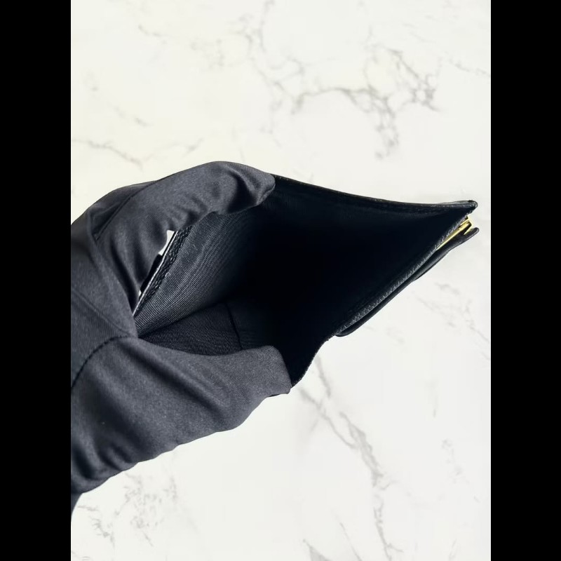 【LA LUNE】中古Chanel黑色魚子醬皮革中夾 皮夾 錢包 短夾 二手包 小包 古董-1