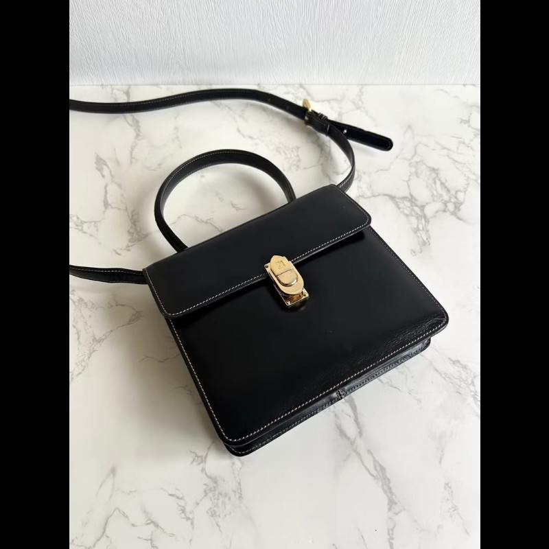 【LA LUNE】絕版古董包 Loewe黑金色凱莉包 單肩包 皮革包 斜背包 復古二手包-0