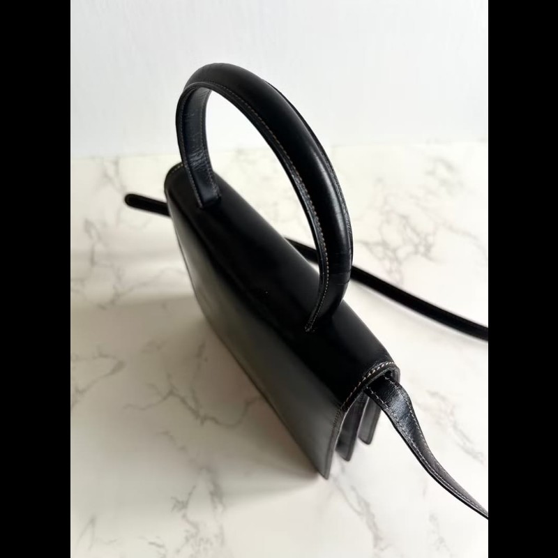 【LA LUNE】絕版古董包 Loewe黑金色凱莉包 單肩包 皮革包 斜背包 復古二手包-1