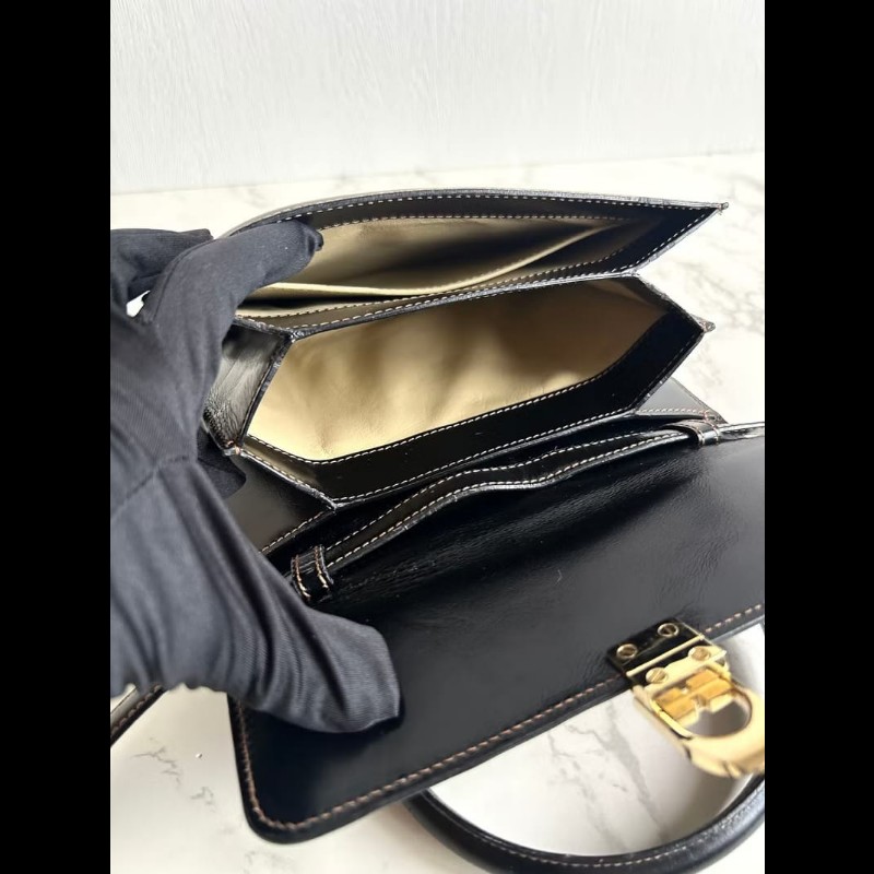 【LA LUNE】絕版古董包 Loewe黑金色凱莉包 單肩包 皮革包 斜背包 復古二手包-5