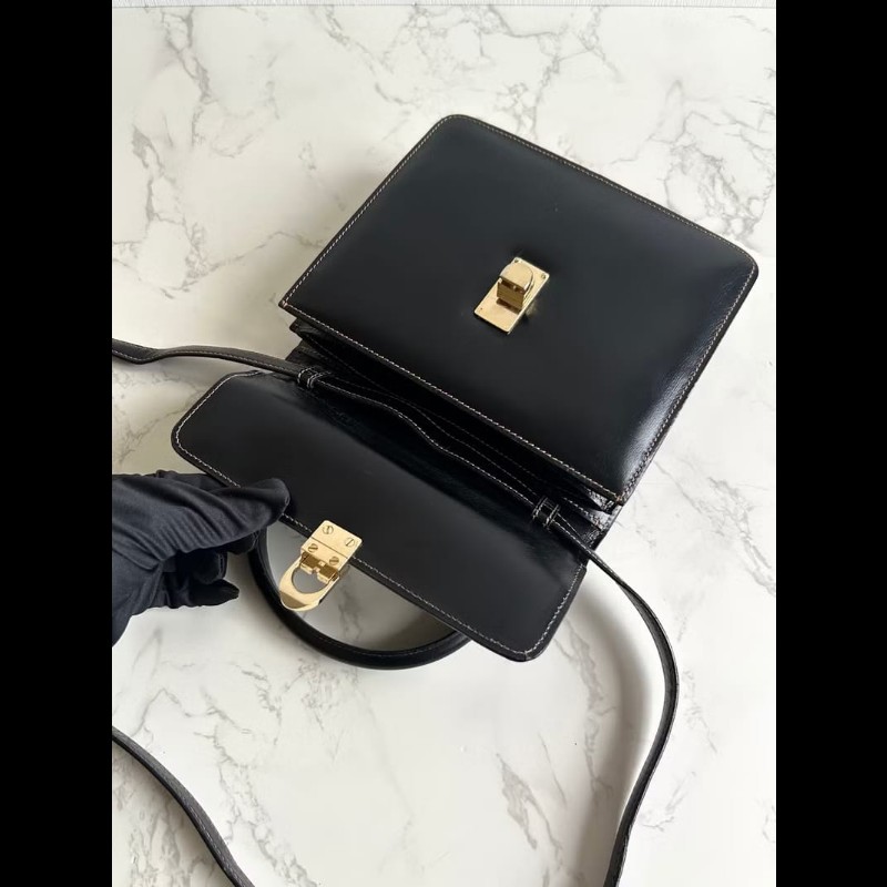 【LA LUNE】絕版古董包 Loewe黑金色凱莉包 單肩包 皮革包 斜背包 復古二手包-6