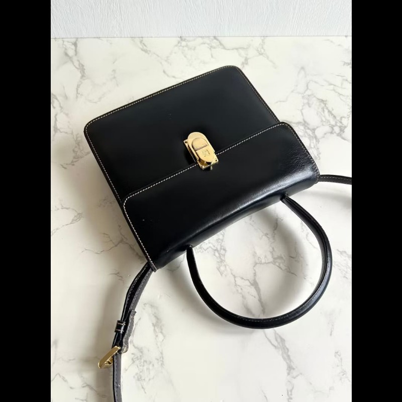 【LA LUNE】絕版古董包 Loewe黑金色凱莉包 單肩包 皮革包 斜背包 復古二手包-7