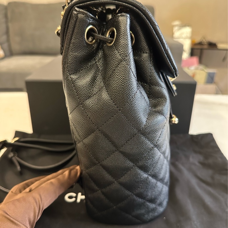 Chanel 薩爾茨堡雙肩後背包 黑金荔枝皮-3