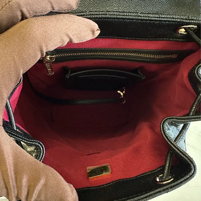 Chanel 薩爾茨堡雙肩後背包 黑金荔枝皮-9