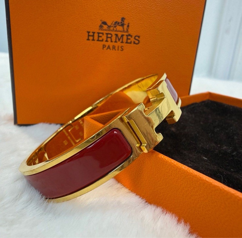 HERMES愛馬仕 H手鐲 琺瑯扣 紅色金logo手鐲 H家高辨識度經典配飾 男女同款情侶款 原盒一套 適合送禮-0
