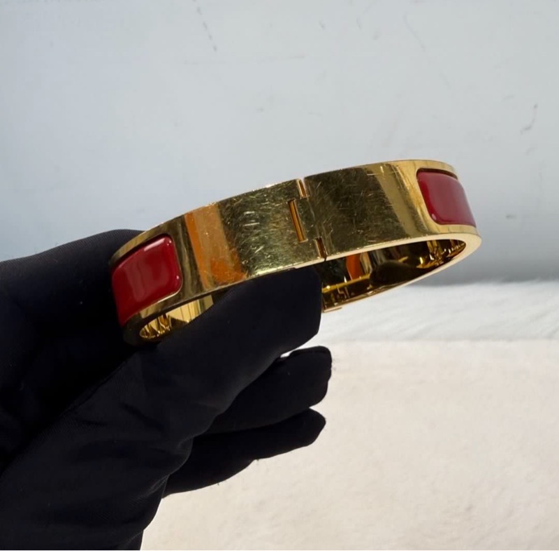 HERMES愛馬仕 H手鐲 琺瑯扣 紅色金logo手鐲 H家高辨識度經典配飾 男女同款情侶款 原盒一套 適合送禮-4