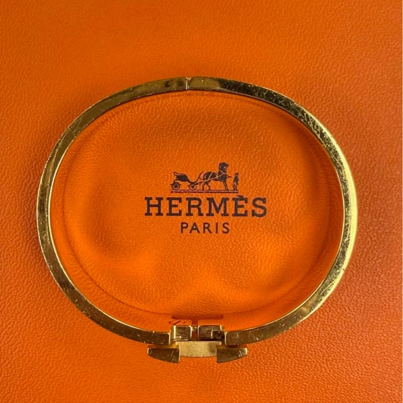 HERMES愛馬仕 H手鐲 琺瑯扣 紅色金logo手鐲 H家高辨識度經典配飾 男女同款情侶款 原盒一套 適合送禮-5