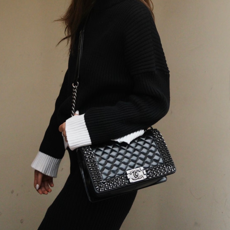 #CHANEL#香奈兒黑銀leboy25穿皮鏈滾邊限定款 🍓🍓-1