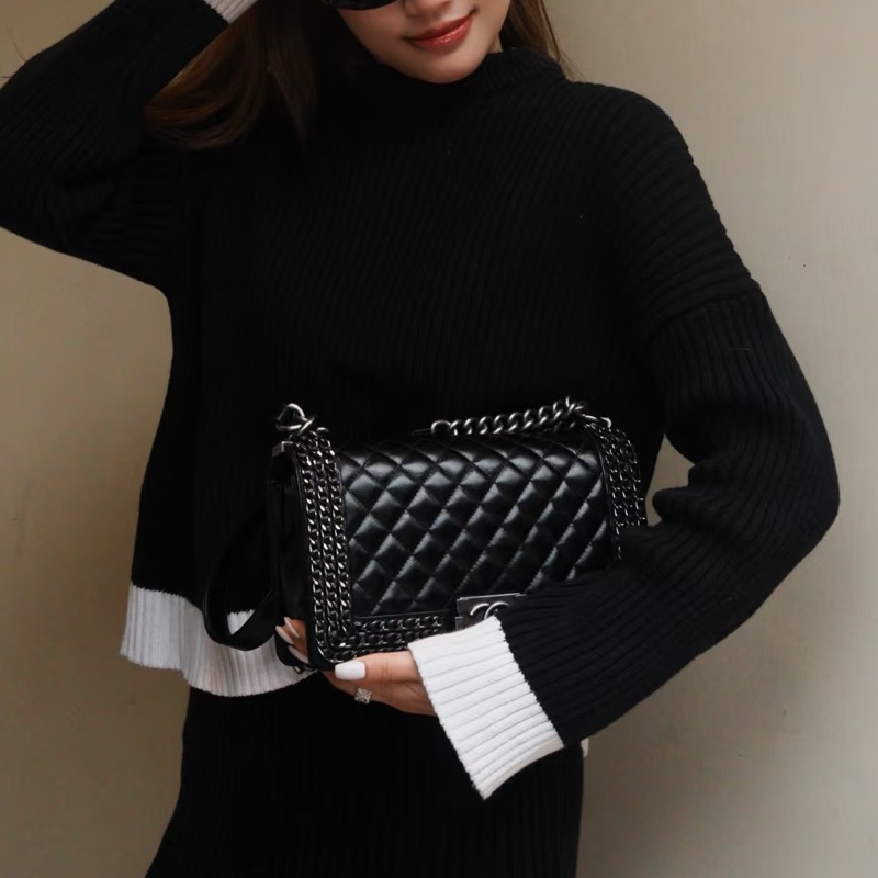 #CHANEL#香奈兒黑銀leboy25穿皮鏈滾邊限定款 🍓🍓-3