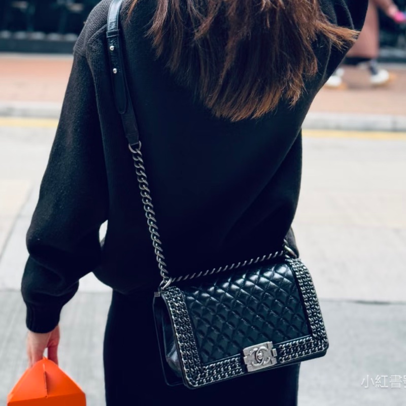 #CHANEL#香奈兒黑銀leboy25穿皮鏈滾邊限定款 🍓🍓-4