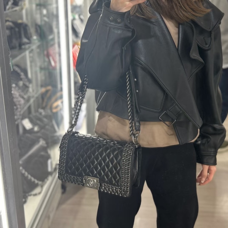 #CHANEL#香奈兒黑銀leboy25穿皮鏈滾邊限定款 🍓🍓-5