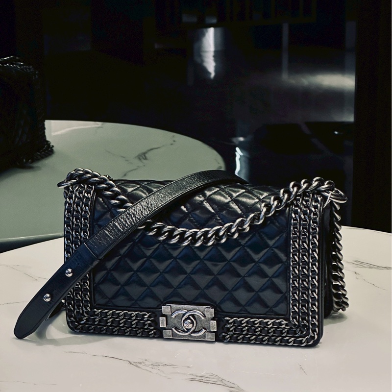 #CHANEL#香奈兒黑銀leboy25穿皮鏈滾邊限定款 🍓🍓-7