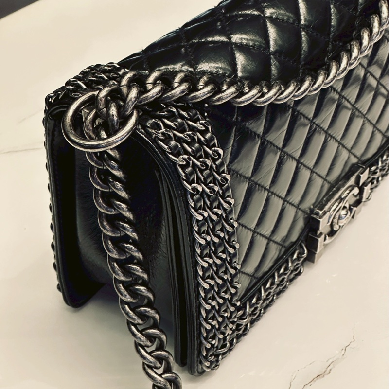 #CHANEL#香奈兒黑銀leboy25穿皮鏈滾邊限定款 🍓🍓-10