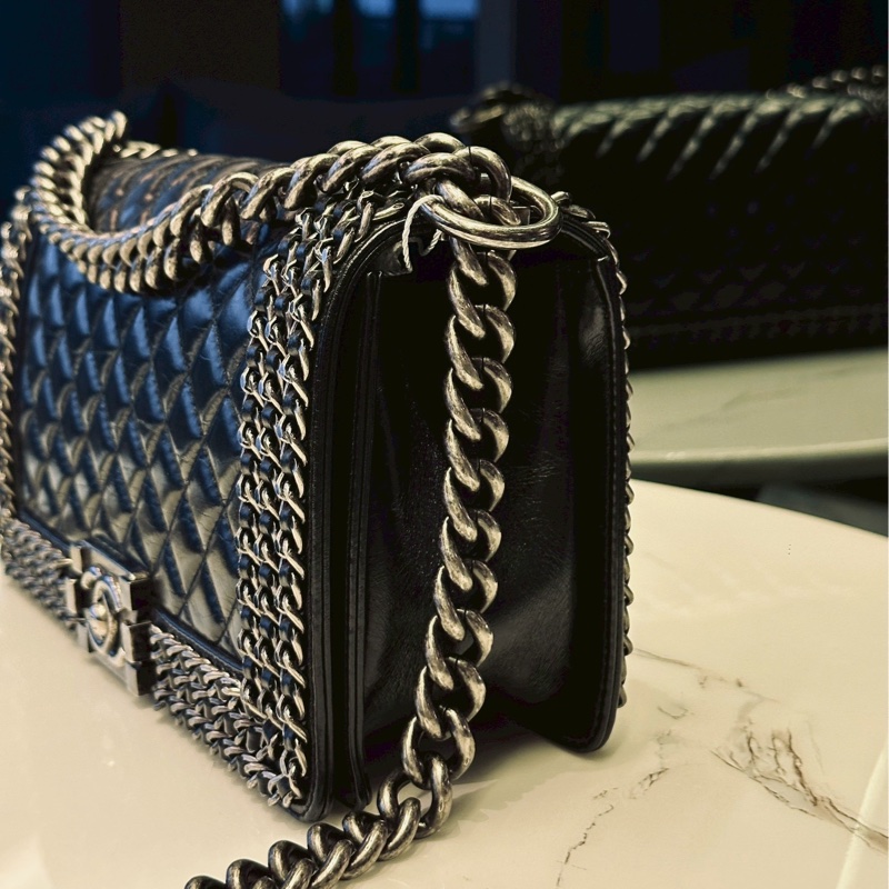 #CHANEL#香奈兒黑銀leboy25穿皮鏈滾邊限定款 🍓🍓-11
