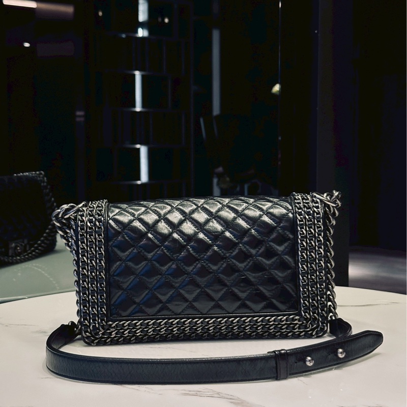 #CHANEL#香奈兒黑銀leboy25穿皮鏈滾邊限定款 🍓🍓-12