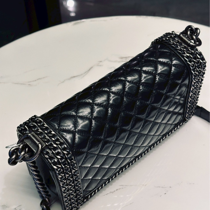 #CHANEL#香奈兒黑銀leboy25穿皮鏈滾邊限定款 🍓🍓-13