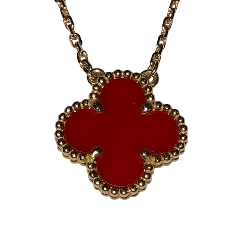 VAN CLEEF & ARPELS 梵克雅寶 Alhambra M號 18K 紅玉隨 項鍊 YG-1