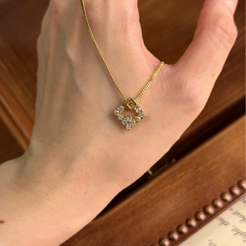 Givenchy 紀梵希 菱形 萊茵石鍍金項鏈 鎖骨鏈-3