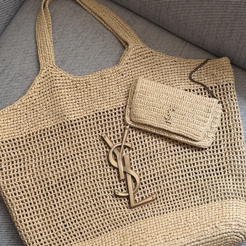 YSL ICARE 拉菲草編織包 沙灘包