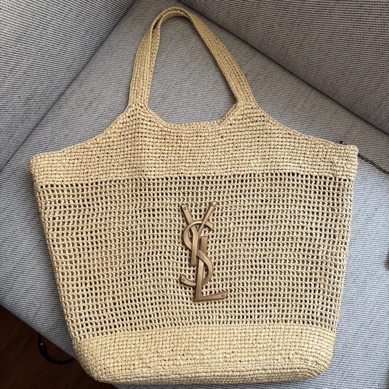 YSL ICARE 拉菲草編織包 沙灘包-5