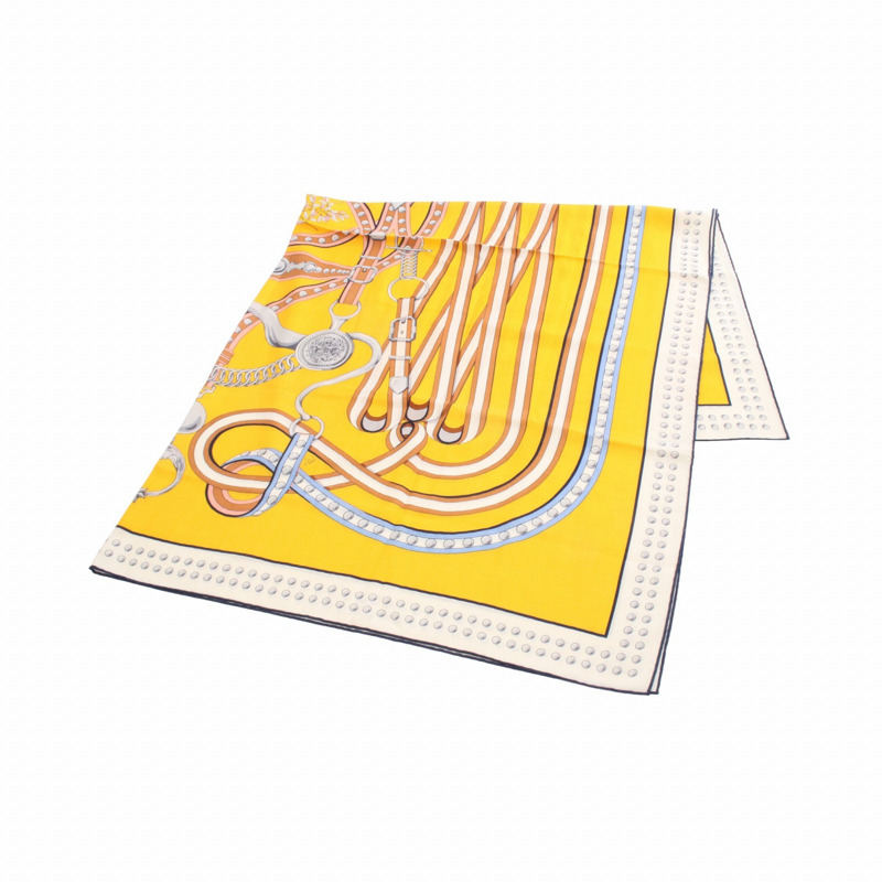 愛馬仕 Carre 140 Grand Tralala 絲巾披肩，真絲羊絨材質，黃色，二手-0