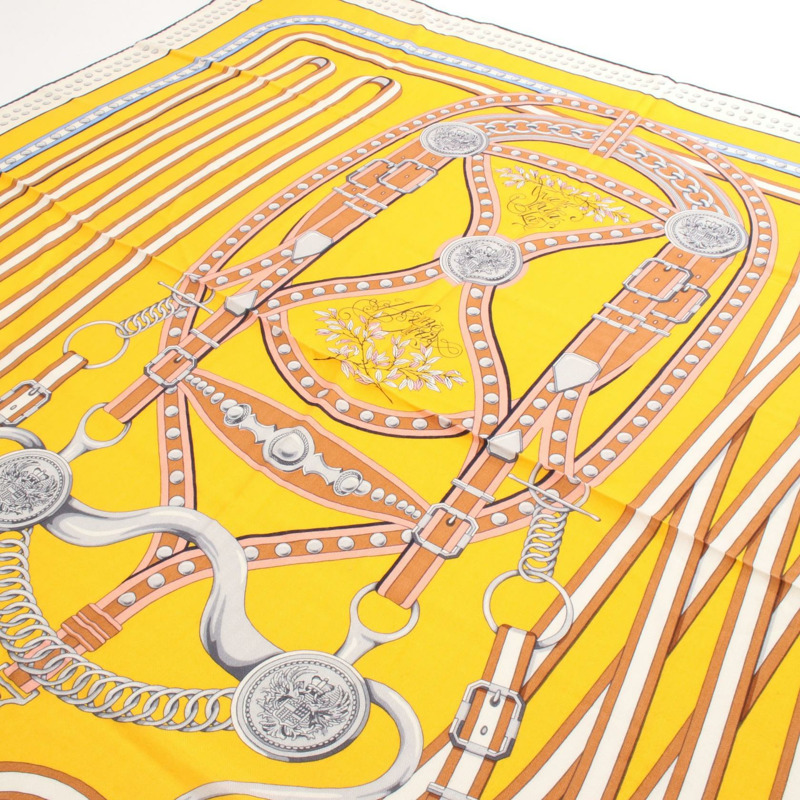 愛馬仕 Carre 140 Grand Tralala 絲巾披肩，真絲羊絨材質，黃色，二手-1