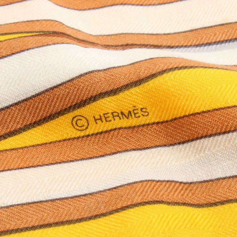 愛馬仕 Carre 140 Grand Tralala 絲巾披肩，真絲羊絨材質，黃色，二手-2