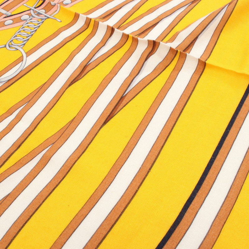 愛馬仕 Carre 140 Grand Tralala 絲巾披肩，真絲羊絨材質，黃色，二手-6