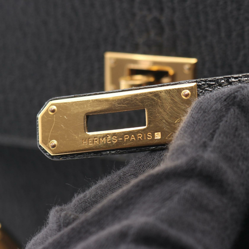 愛馬仕 Kelly 35 手提包,山羊皮,黑色,二手,女士,金色五金-12