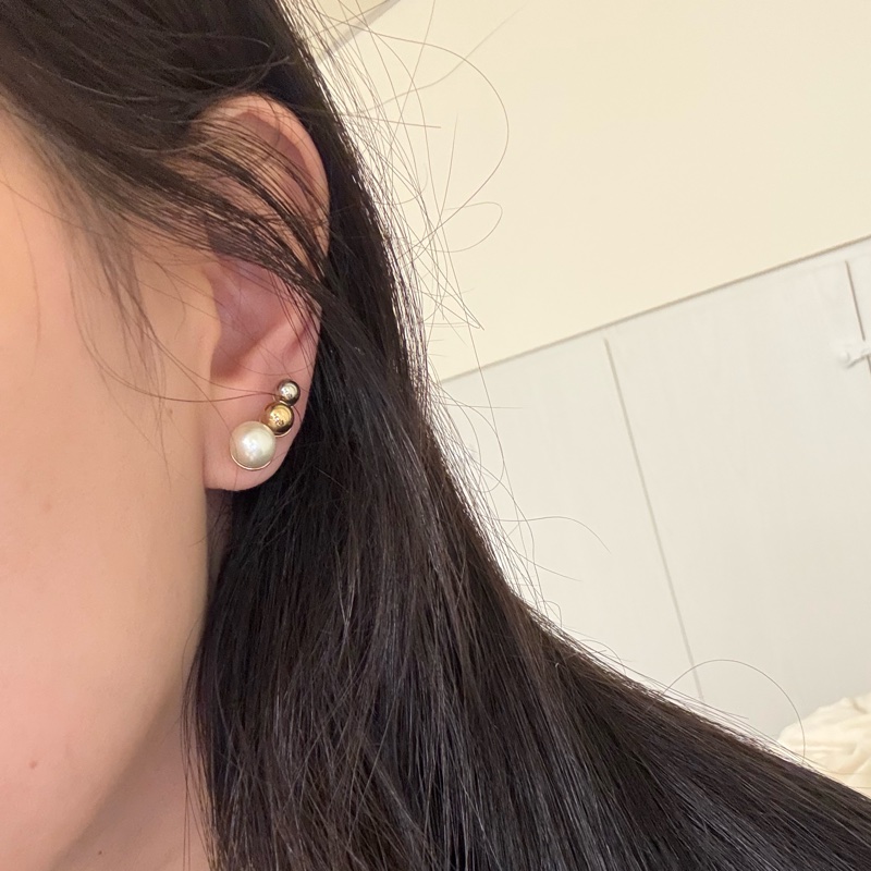 DIOR迪奧不規則水鑽垂墜式耳針式耳環-5