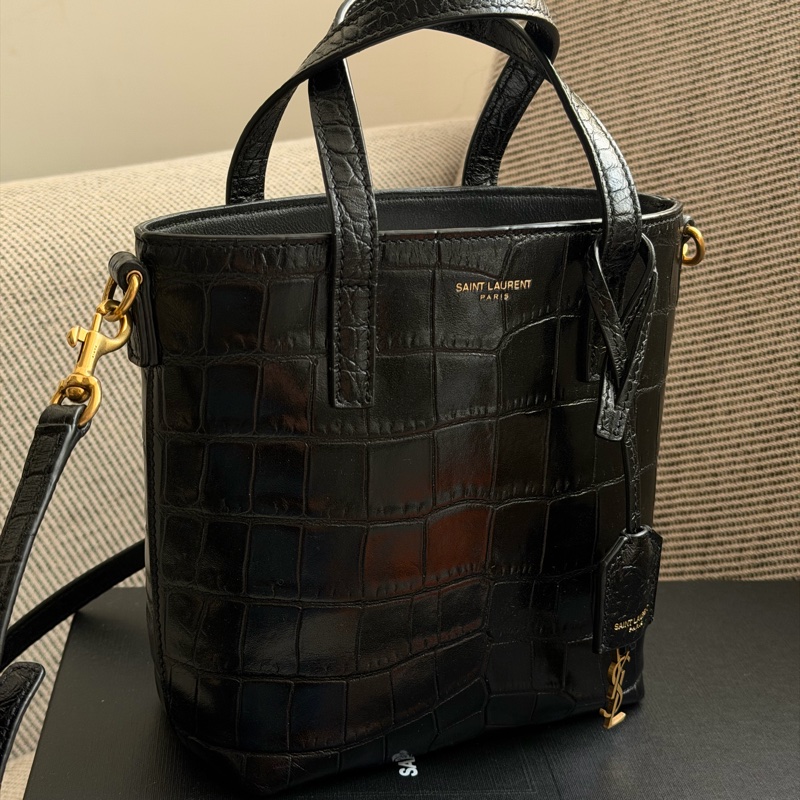 YSL Mini Toy 鱷魚壓紋黑金迷你托特包-0