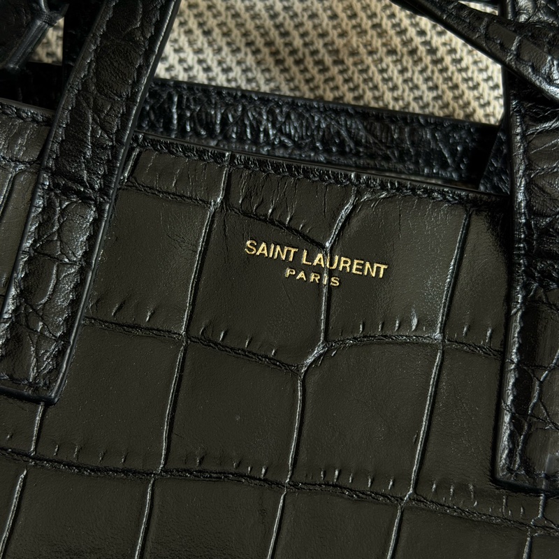 YSL Mini Toy 鱷魚壓紋黑金迷你托特包-4