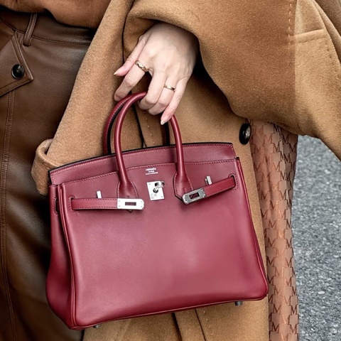 Hermes寶石紅山羊皮銀扣birkin 30cm